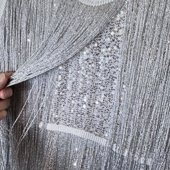 12th Tribe NWT Woman's Disco Fever Silver Fringe Sleeveless Mini Dress Size M - Picture 7 of 15